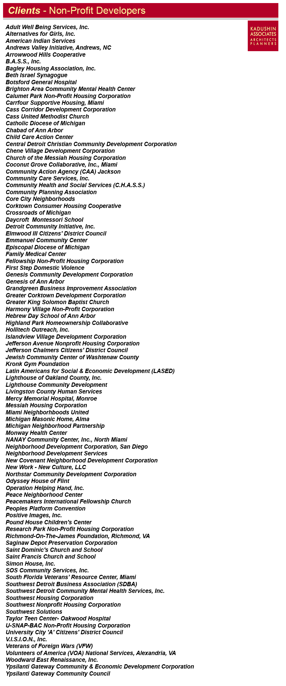 Clients-Non-Profit Developers